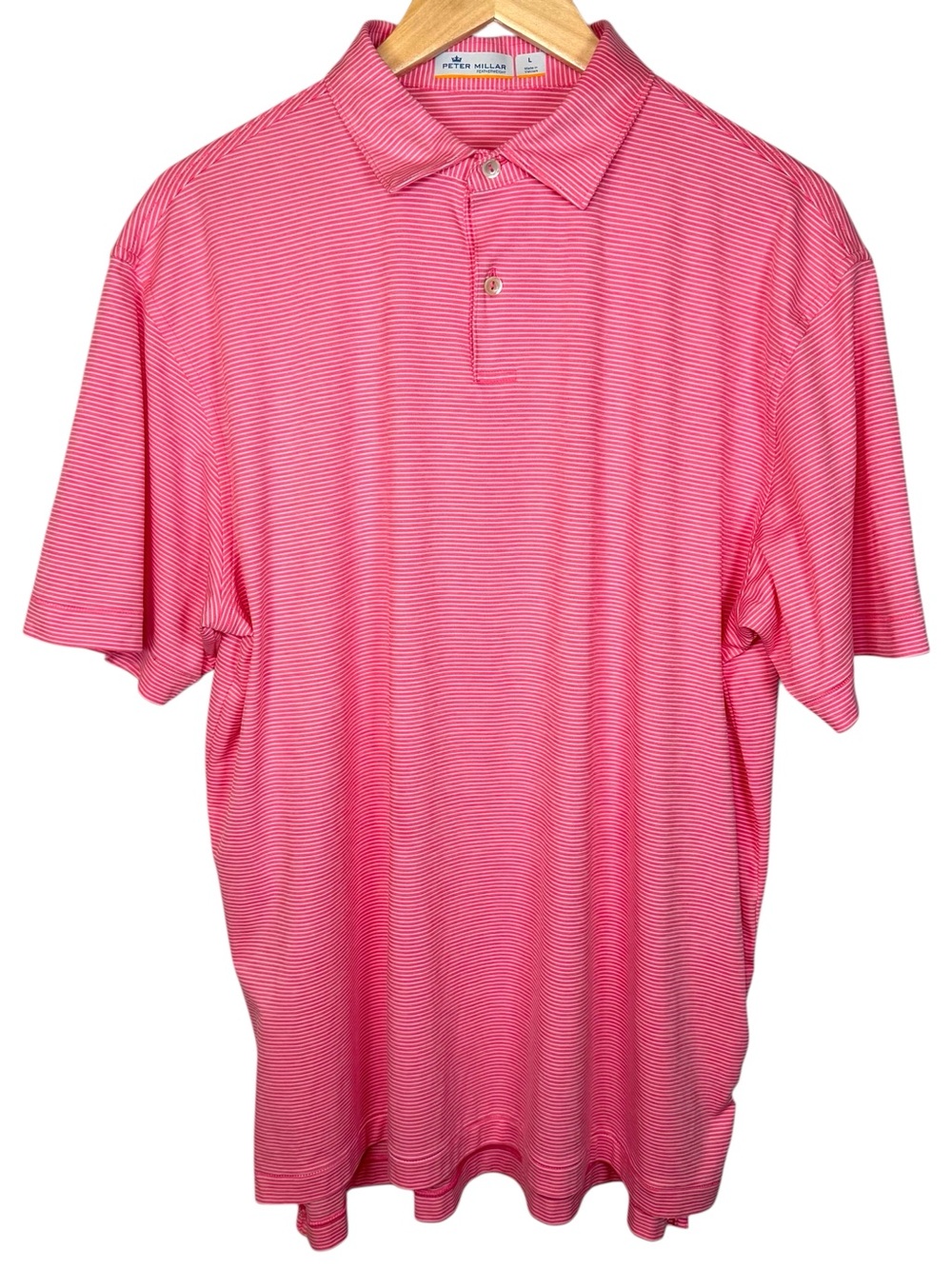Peter Millar Pink Striped Featherweight Polo Size L Golf